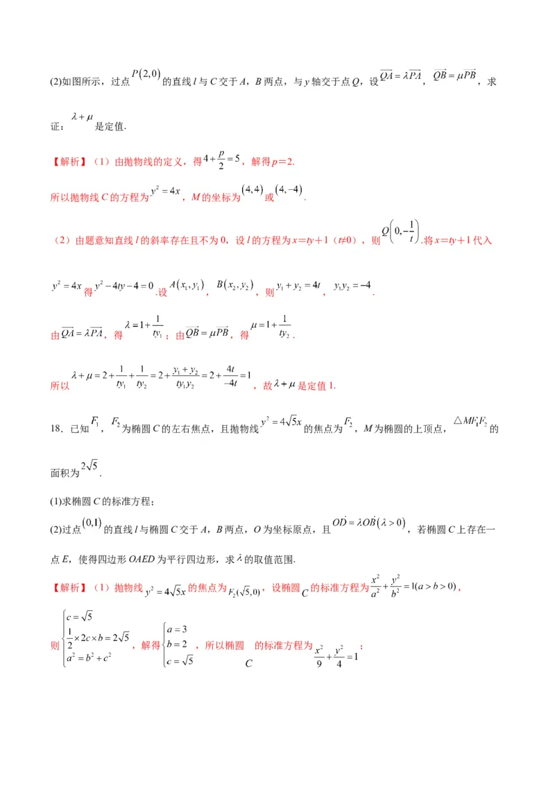 专题20抛物线中向量问题(解析版)_2.2025数学总复习_2024年新高考资料_3.2024专项复习_2024年新高考数学之圆锥曲线专项重难点突破练（新高考专用）