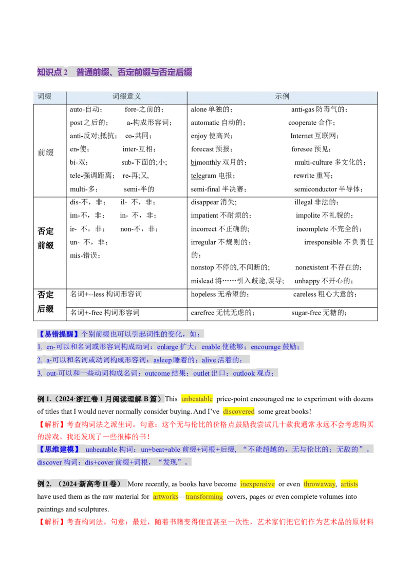 第07讲构词法（讲义）（解析版）_3.2025英语总复习_2025年新高考资料_一轮复习_2025年高考英语一轮复习讲练测（新教材新高考，含2024年高考真题）_词汇