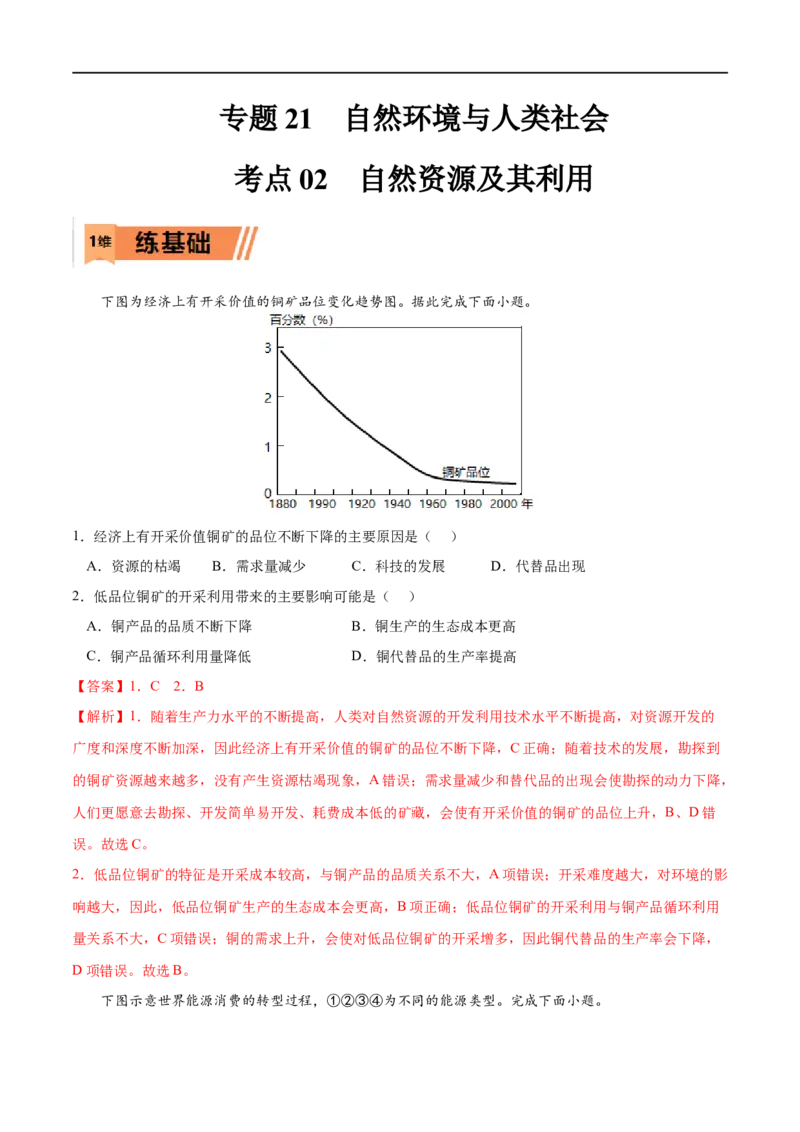 考点02自然资源及其利用-2023年高考地理一轮复习小题多维练（解析版）_9.2025地理总复习_2023年新高考复习资料_一轮复习_2023年高考地理一轮复习小题多维练（新高考专用）