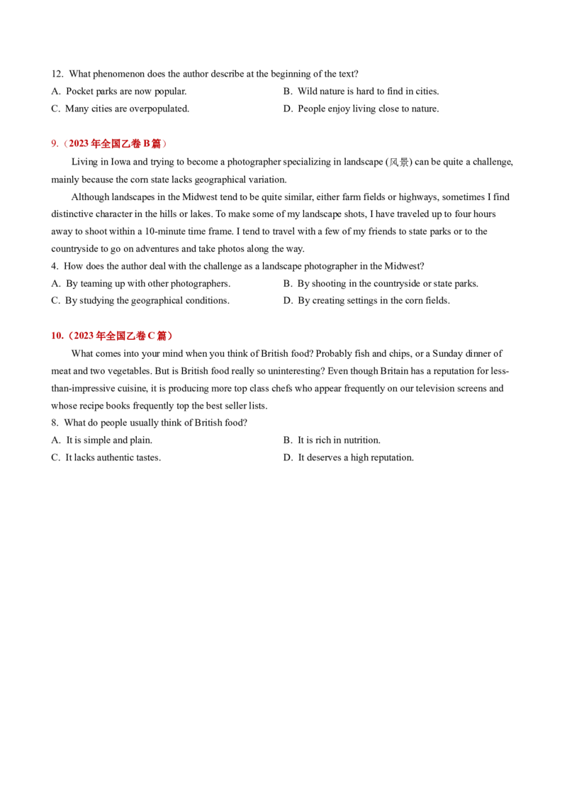 第15讲阅读理解细节理解题（练）-2024年高考英语一轮复习讲练测（新教材新高考）（原卷版）_3.2025英语总复习_2024年新高考资料_1.2024一轮复习_第一-六部分