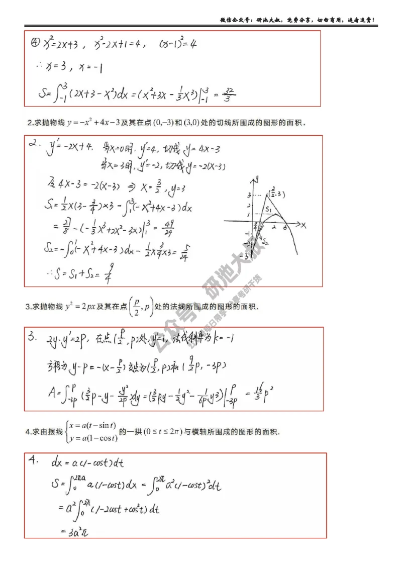 6-1高数基础过关_考研_数学_04.武忠祥_25武忠祥《学习包》答案_01.基础班学习包_20.高数6-1定积分的应用1答案