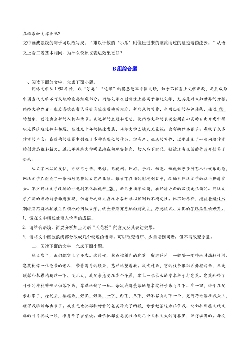 专题26语言的表达效果类新题型（练习）-2024年高考语文二轮复习讲练测（新教材新高考）(原卷版)(1)_1.2025语文总复习_2024年新高考资料_2.2024二轮复习