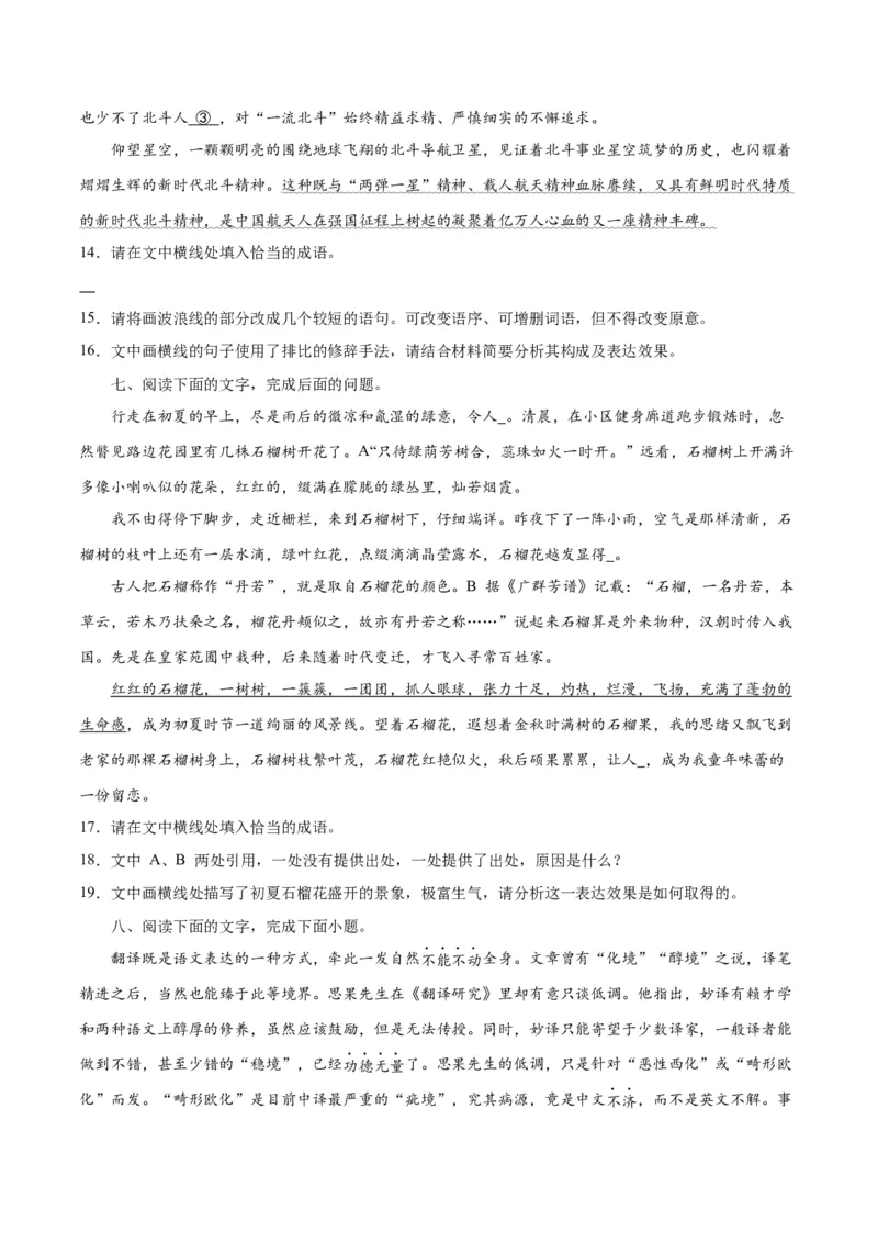 专题26语言的表达效果类新题型（练习）-2024年高考语文二轮复习讲练测（新教材新高考）(原卷版)(1)_1.2025语文总复习_2024年新高考资料_2.2024二轮复习