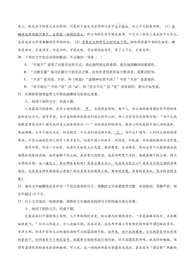 专题26语言的表达效果类新题型（练习）-2024年高考语文二轮复习讲练测（新教材新高考）(原卷版)(1)_1.2025语文总复习_2024年新高考资料_2.2024二轮复习