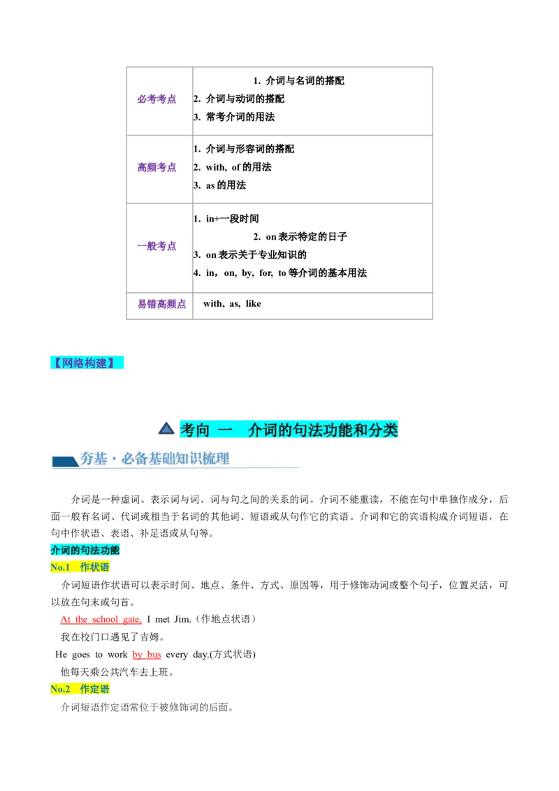 第03讲介词（讲义）-2024年高考英语一轮复习讲练测（新教材新高考）（解析版）_3.2025英语总复习_2024年新高考资料_1.2024一轮复习_2024年高考英语一轮复习讲练测（新教材新高考）