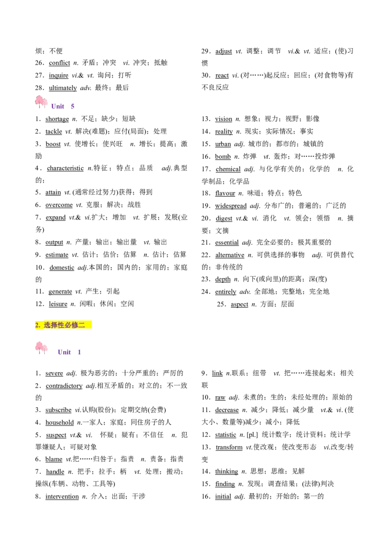 第02讲单词+短语（选择性必修一~选择性必修二）重点易考单词变形+词义辨析（讲义）（原卷版）_3.2025英语总复习_2025年新高考资料_一轮复习_词汇