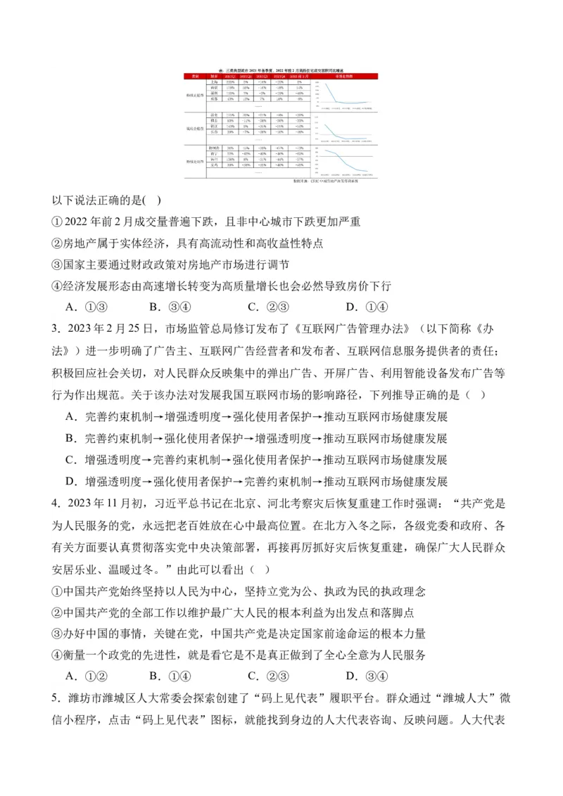 黄金卷08-赢在高考&middot;黄金8卷备战2024年高考政治模拟卷（福建专用）（原卷版）_8.2025政治总复习_2024年新高考资料_4.2024高考模拟预测试卷