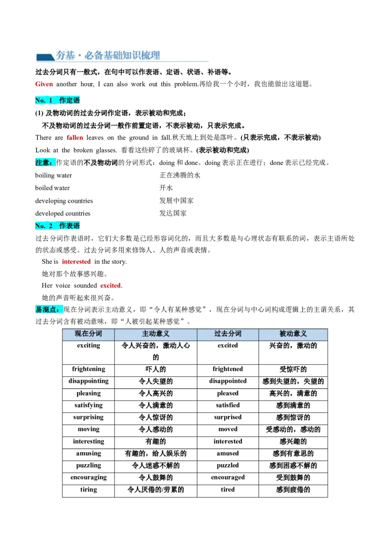 第10讲非谓语动词之分词（讲义）-2024年高考英语一轮复习讲练测（新教材新高考）（原卷版）_3.2025英语总复习_2024年新高考资料_1.2024一轮复习_第一-六部分