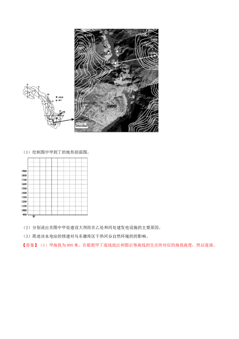 类型02地形剖面图（解析版）_9.2025地理总复习_2023年新高考复习资料_专项复习_2023年高考地理实践力之图形绘制或填涂类题型突破（新高考）