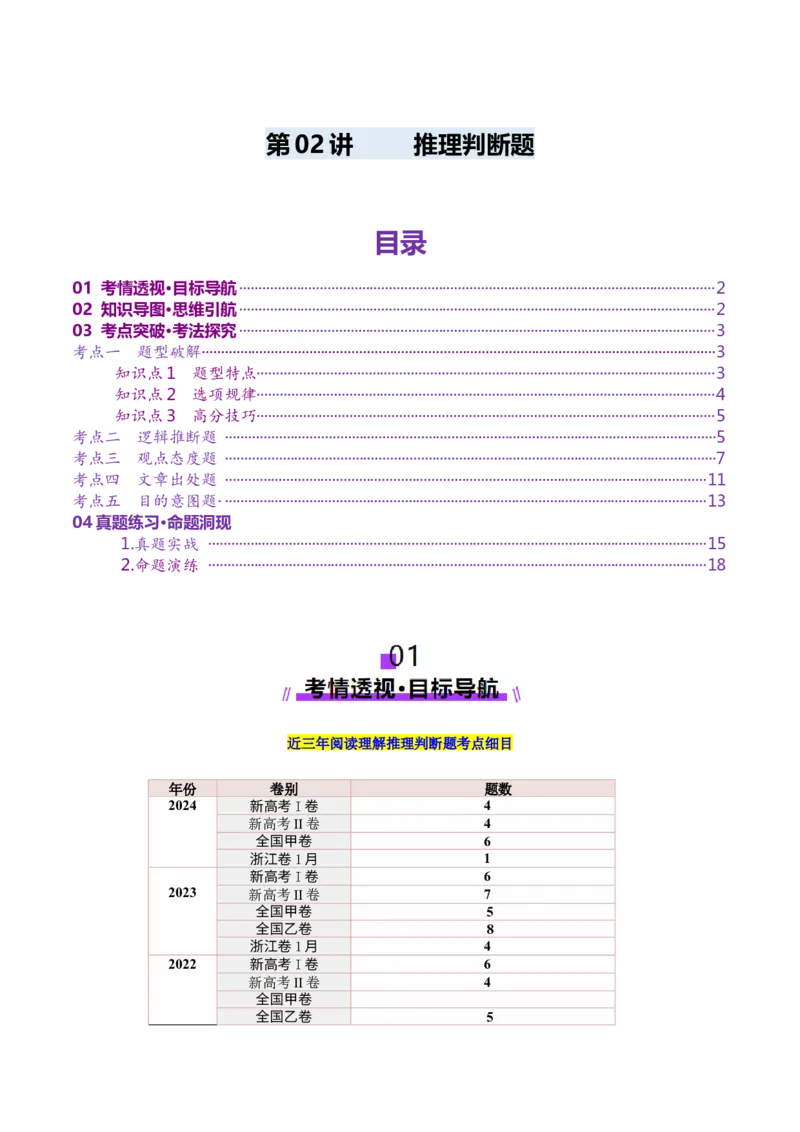 第02讲推理判断题（讲义）-（原卷版）_3.2025英语总复习_2025年新高考资料_一轮复习_2025年高考英语一轮复习讲练测（新教材新高考，含2024年高考真题）_阅读