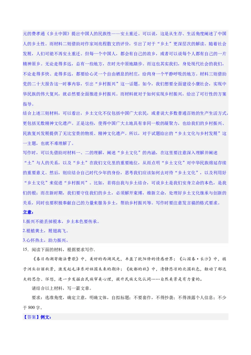 专题29读写结合与教考衔接（练习）-2024年高考语文二轮复习讲练测（新教材新高考）(解析版)(1)_1.2025语文总复习_2024年新高考资料_2.2024二轮复习
