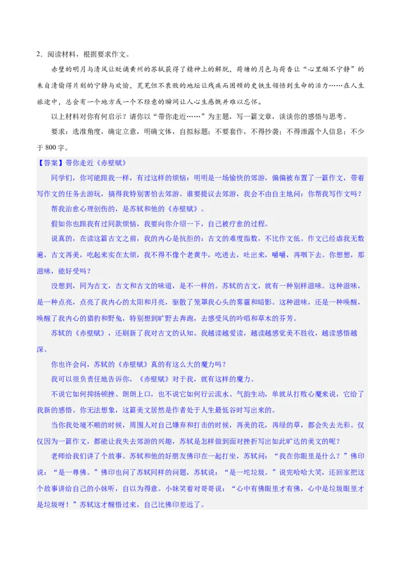 专题29读写结合与教考衔接（练习）-2024年高考语文二轮复习讲练测（新教材新高考）(解析版)(1)_1.2025语文总复习_2024年新高考资料_2.2024二轮复习
