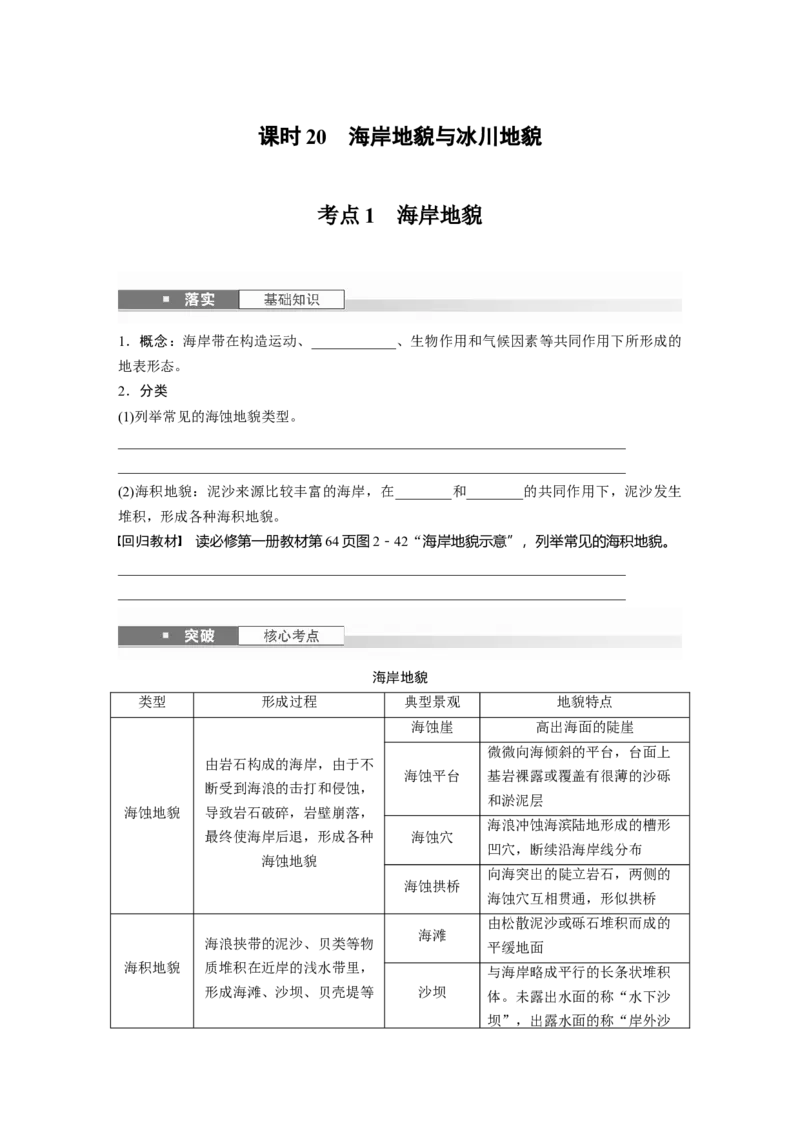 第一部分第三章第2讲课时20　海岸地貌与冰川地貌_9.2025地理总复习_2025年新高考资料_一轮复习_2025高考大一轮复习讲义+练习（完结）_2025高考大一轮复习地理（湘教版）_大一轮复习讲义