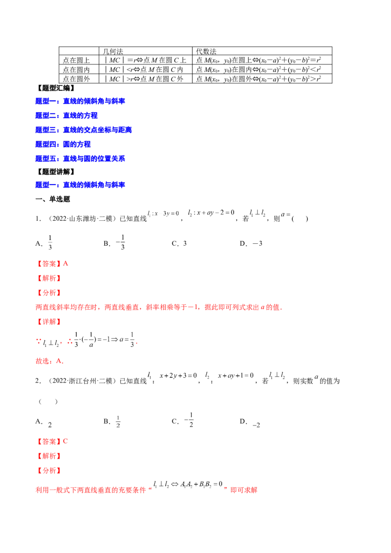 专题22直线与圆(解析版)_2.2025数学总复习_2023年新高考资料_2023年新高考数学知识点总结与题型精练（新高考地区专用）