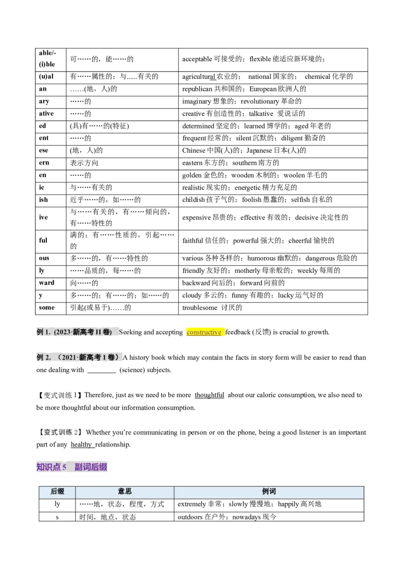 第07讲构词法（讲义）（原卷版）_3.2025英语总复习_2025年新高考资料_一轮复习_2025年高考英语一轮复习讲练测（新教材新高考，含2024年高考真题）_词汇