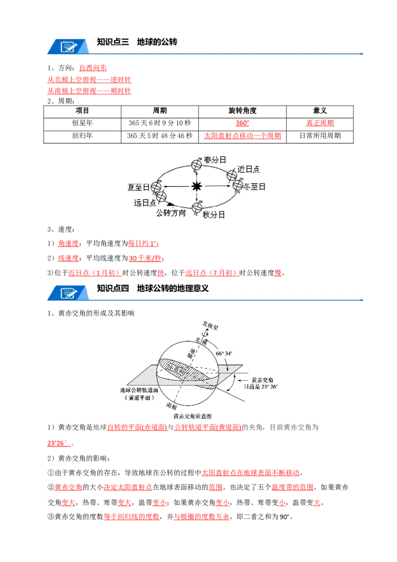 专题03地球运动-口袋书2024年高考地理一轮复习知识清单_9.2025地理总复习_2024年新高考资料_1.2024一轮复习_2024年高考地理一轮复习知识清单