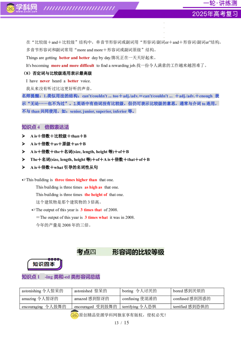第08讲形容词（讲义）（原卷版）_3.2025英语总复习_2025年新高考资料_一轮复习_2025年高考英语一轮复习讲练测（新教材新高考，含2024年高考真题）_语法