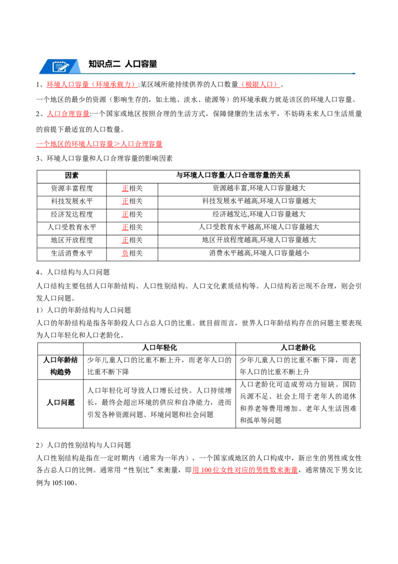 专题11人口-口袋书2024年高考地理一轮复习知识清单_9.2025地理总复习_2024年新高考资料_1.2024一轮复习_2024年高考地理一轮复习知识清单