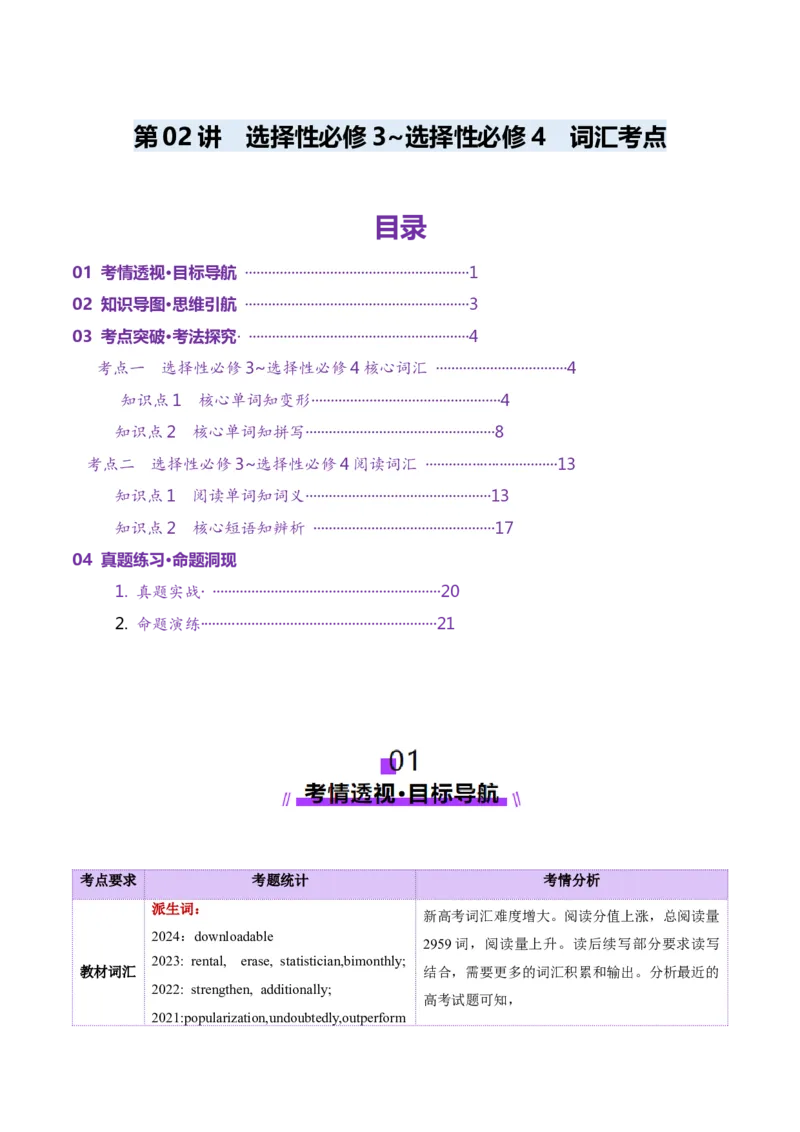 第03讲单词+短语（选择性必修三~选择性必修四）重点易考单词变形+词义辨析（讲义）（解析版）_3.2025英语总复习_2025年新高考资料_一轮复习_词汇