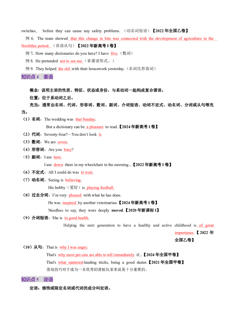 第19讲句子成分、基本句型、长难句（讲义）（解析版）_3.2025英语总复习_2025年新高考资料_一轮复习_2025年高考英语一轮复习讲练测（新教材新高考，含2024年高考真题）_语法