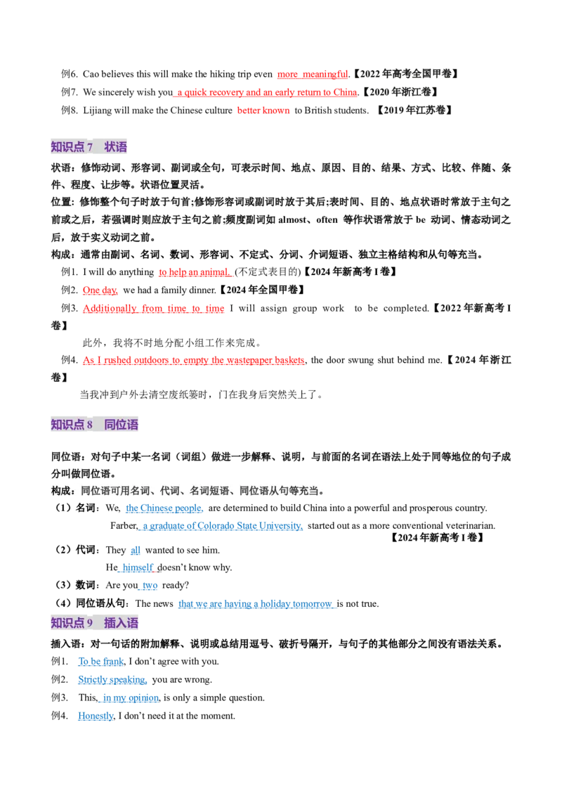 第19讲句子成分、基本句型、长难句（讲义）（解析版）_3.2025英语总复习_2025年新高考资料_一轮复习_2025年高考英语一轮复习讲练测（新教材新高考，含2024年高考真题）_语法