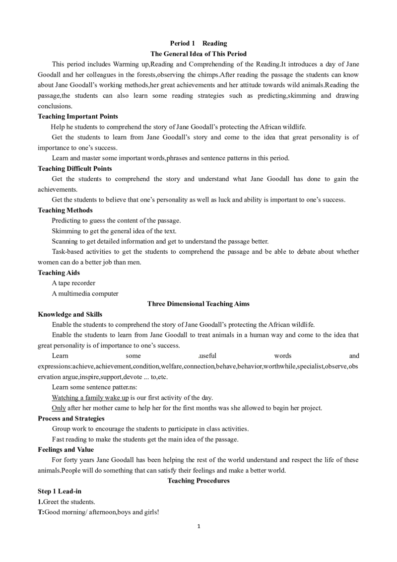 Unit1WomenofachievementPeriod1Reading优秀教案（人教版必修4）(1)_教资初高中_教资面试2025教资面试备考资料合集_教资面试资料合集_2025教资面试资料_25上教资面试-小学资料包