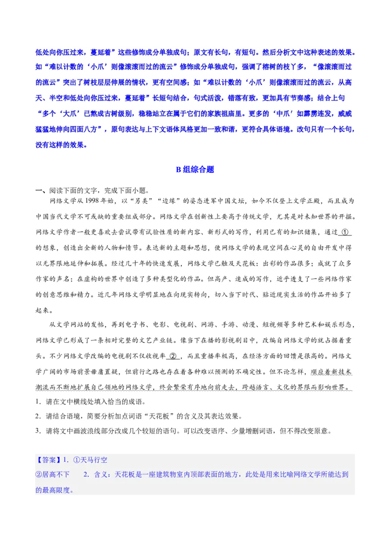 专题26语言的表达效果类新题型（练习）-2024年高考语文二轮复习讲练测（新教材新高考）(解析版)(1)_1.2025语文总复习_2024年新高考资料_2.2024二轮复习