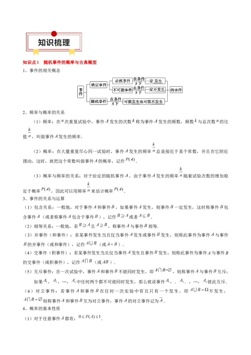 专题20概率、随机变量与分布列（原卷版）_2.2025数学总复习_2024年新高考资料_1.2024一轮复习_2024年高考数学一轮复习知识清单（新高考专用）