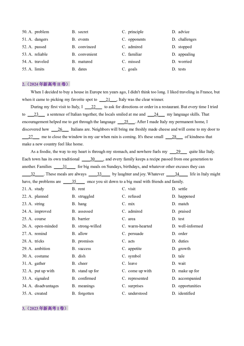 第11讲完形填空记叙文（练习）（原卷版）_3.2025英语总复习_2025年新高考资料_一轮复习_2025年高考英语一轮复习讲练测（新教材新高考，含2024年高考真题）_阅读