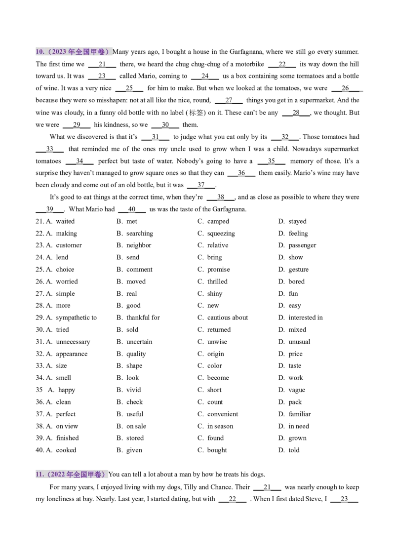 第11讲完形填空记叙文（练习）（原卷版）_3.2025英语总复习_2025年新高考资料_一轮复习_2025年高考英语一轮复习讲练测（新教材新高考，含2024年高考真题）_阅读