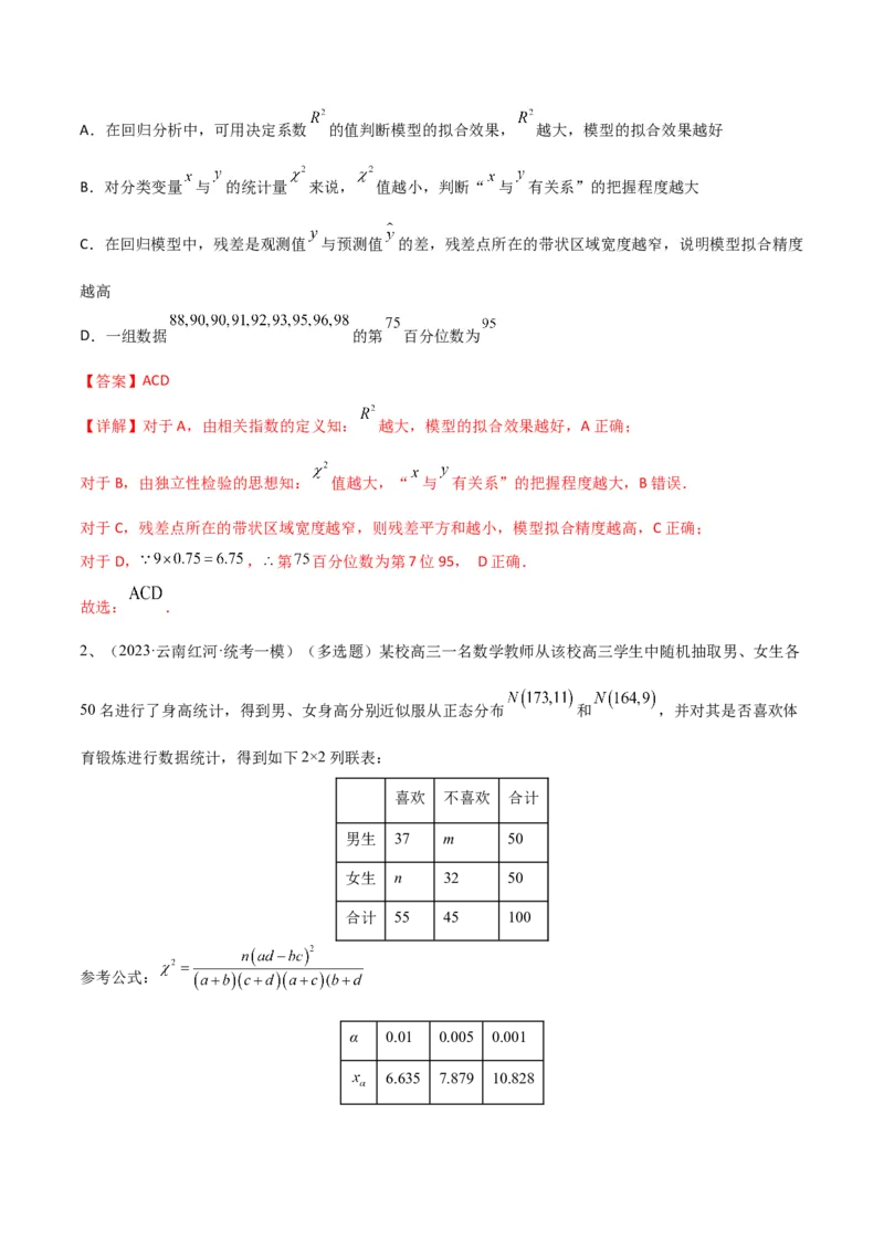 专题24变量间的相关关系、统计案例（解析版）_2.2025数学总复习_2024年新高考资料_2.2024二轮复习_2024年高三数学二轮优化提优专题训练