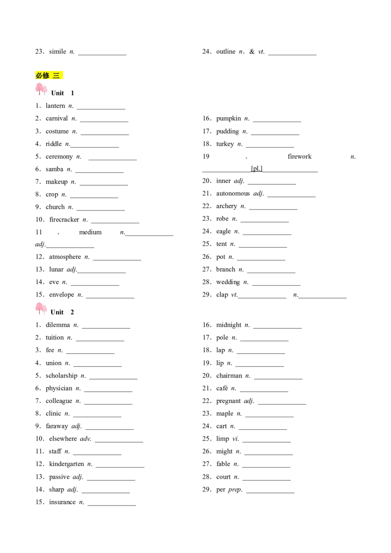 第01讲单词+短语（必修1~必修3）重点易考单词变形+词义辨析（讲义）（原卷版）_3.2025英语总复习_2025年新高考资料_一轮复习_词汇