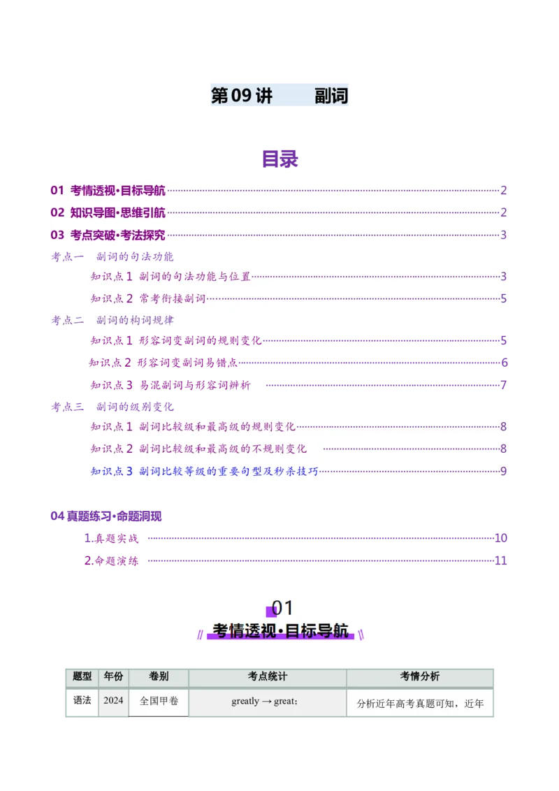 第09讲副词（讲义）（原卷版）_3.2025英语总复习_2025年新高考资料_一轮复习_2025年高考英语一轮复习讲练测（新教材新高考，含2024年高考真题）_语法