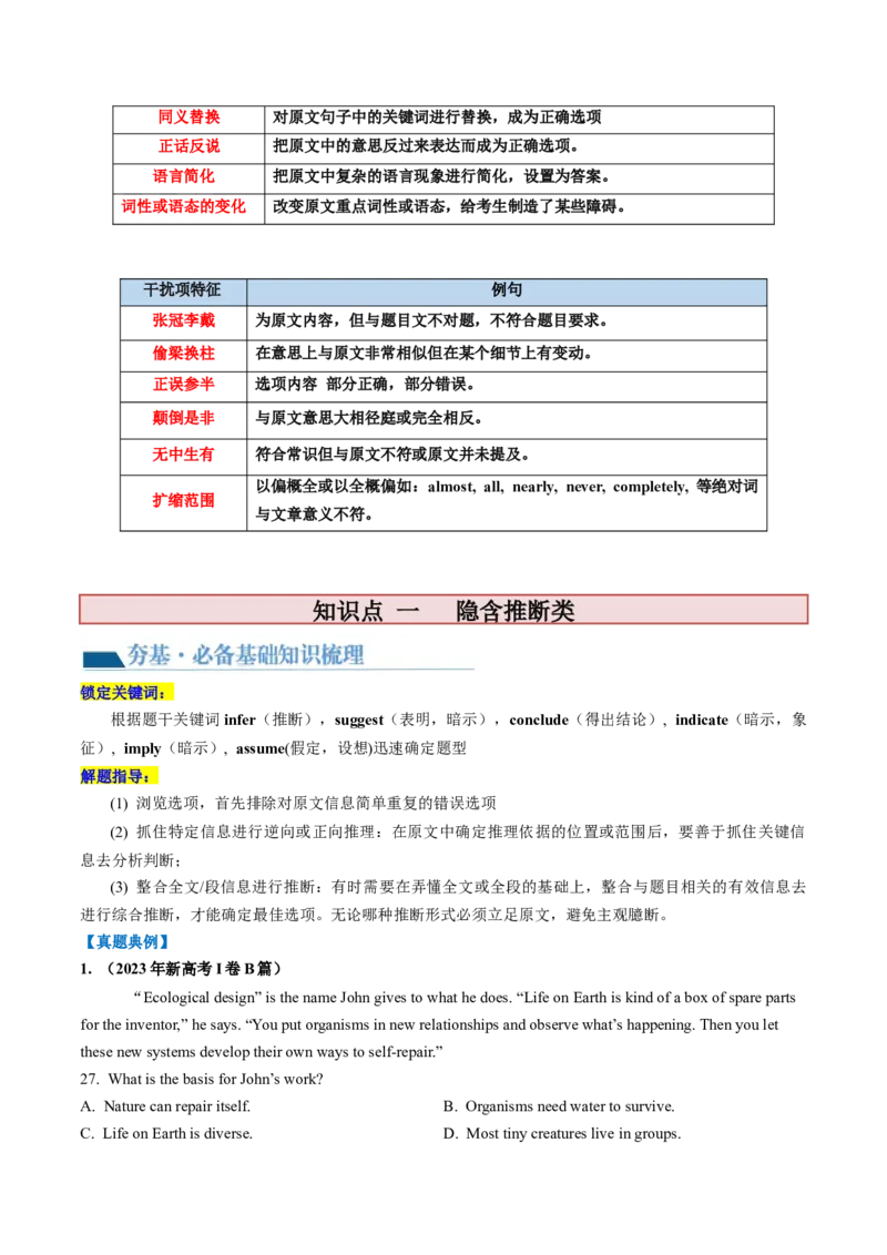 第16讲阅读理解推理判断题（讲义）-2024年高考英语一轮复习讲练测（新教材新高考）（原卷版）_3.2025英语总复习_2024年新高考资料_1.2024一轮复习_第一-六部分