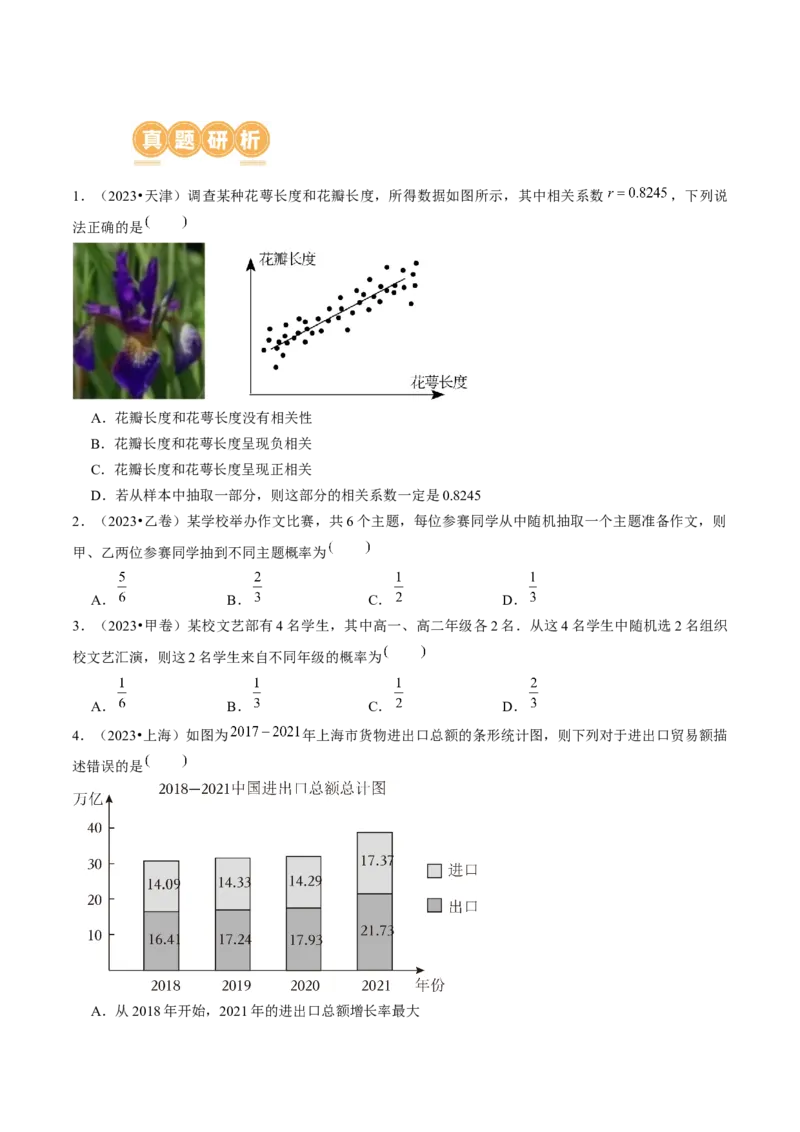 专题20概率与统计常考小题归类（15大核心考点）（讲义）（原卷版）_2.2025数学总复习_2024年新高考资料_2.2024二轮复习_2024年高考数学二轮复习讲练（新教材新高考）