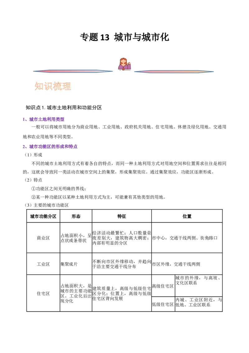 专题13城市与城市化-备战2023年高考地理一轮复习精讲精练（解析版）_9.2025地理总复习_赠品通用版（老高考）复习资料_一轮复习_备战2023年高考地理一轮复习精讲精练