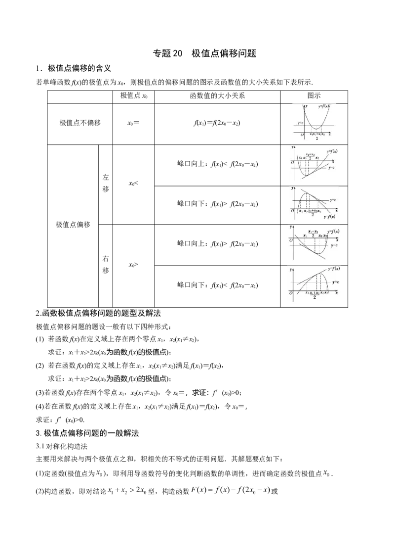 专题20极值点偏移问题(原卷版)_2.2025数学总复习_2023年新高考资料_专项复习_2023年新高考导数专项重点难点突破（新高考专用）