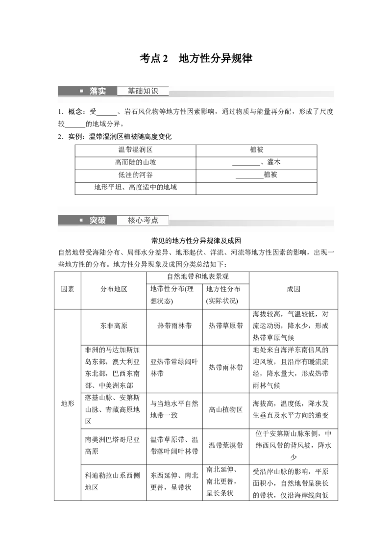 第一部分　第六章　第2讲　课时38　陆地地域分异规律　地方性分异规律_9.2025地理总复习_2024年新高考资料_1.2024一轮复习_2024年高考地理一轮复习讲义（新人教版）_学生版在此文件夹