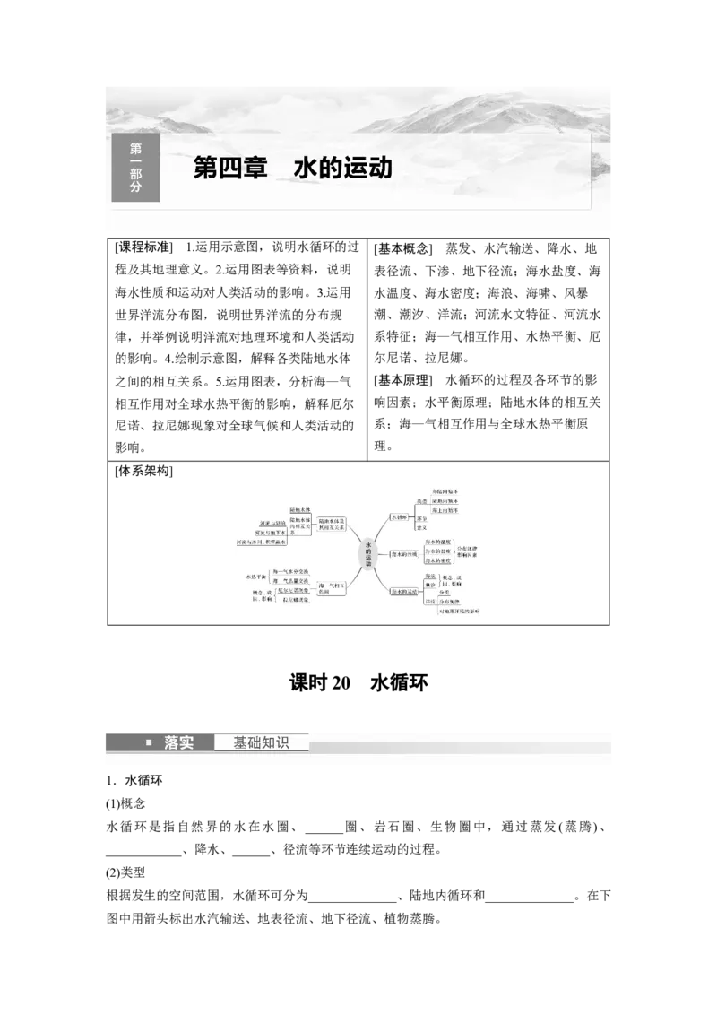 第一部分　第四章　课时20　水循环_9.2025地理总复习_2024年新高考资料_1.2024一轮复习_2024年高考地理一轮复习讲义（新人教版）_学生版在此文件夹_大一轮复习讲义_第一部分　自然地理