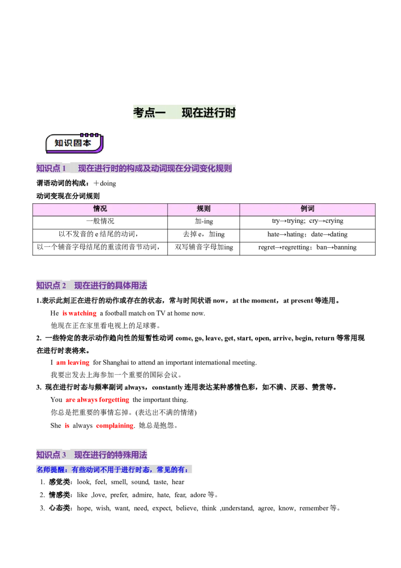 第15讲动词时态之进行时（讲义）（原卷版）_3.2025英语总复习_2025年新高考资料_一轮复习_2025年高考英语一轮复习讲练测（新教材新高考，含2024年高考真题）_语法