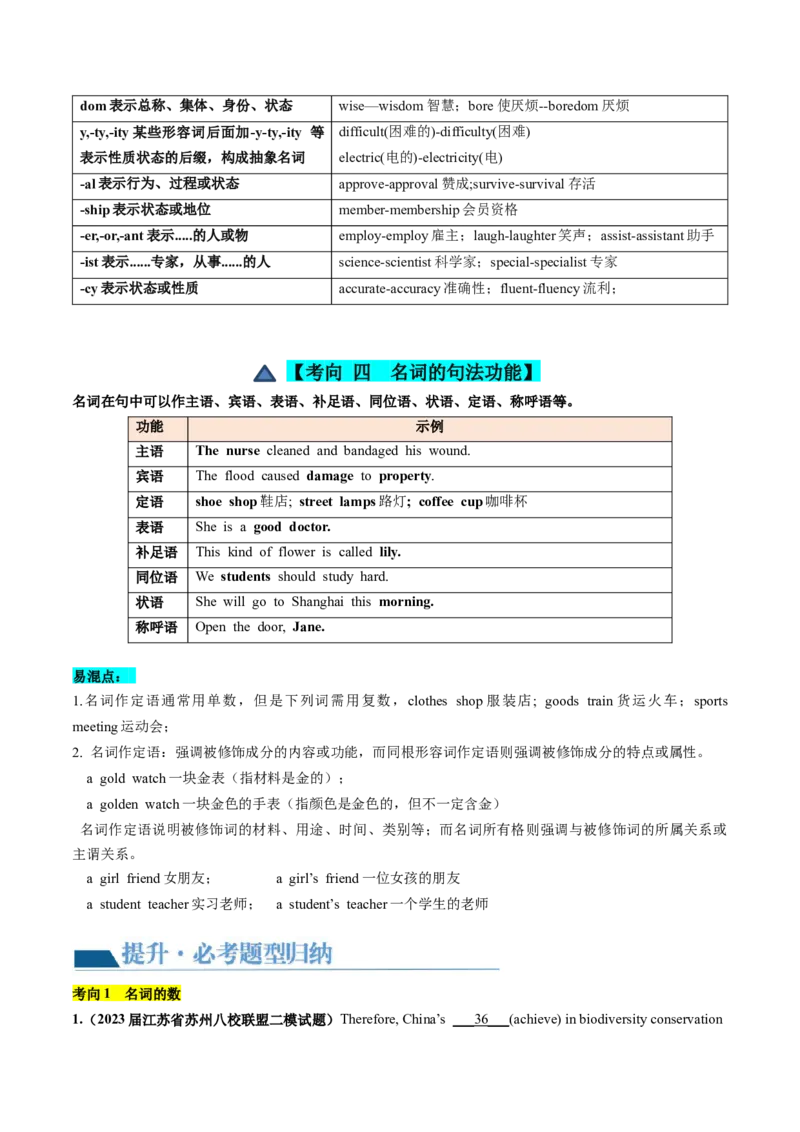 第01讲名词（讲义）--2024年高考英语一轮复习讲练测（新教材新高考）（原卷版）_3.2025英语总复习_2024年新高考资料_1.2024一轮复习_2024年高考英语一轮复习讲练测（新教材新高考）
