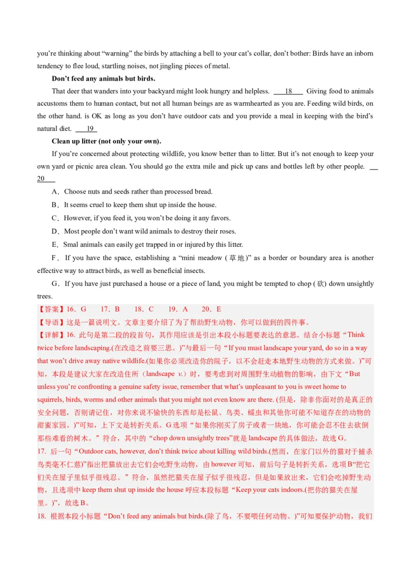 第19讲阅读理解七选五（练）-2024年高考英语一轮复习讲练测（新教材新高考）（解析版）_3.2025英语总复习_2024年新高考资料_1.2024一轮复习_2024年高考英语一轮复习讲练测（新教材新高考）