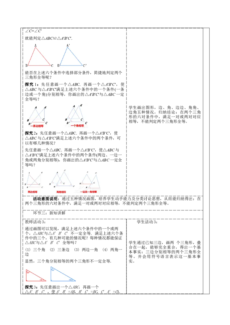 12.2.1全等三角形的判定教学设计_初中数学_八年级数学上册（人教版）_大单元教学课件+教学设计-U42_12.2.1全等三角形的判定课件（25张PPT）+教案+大单元教学设计