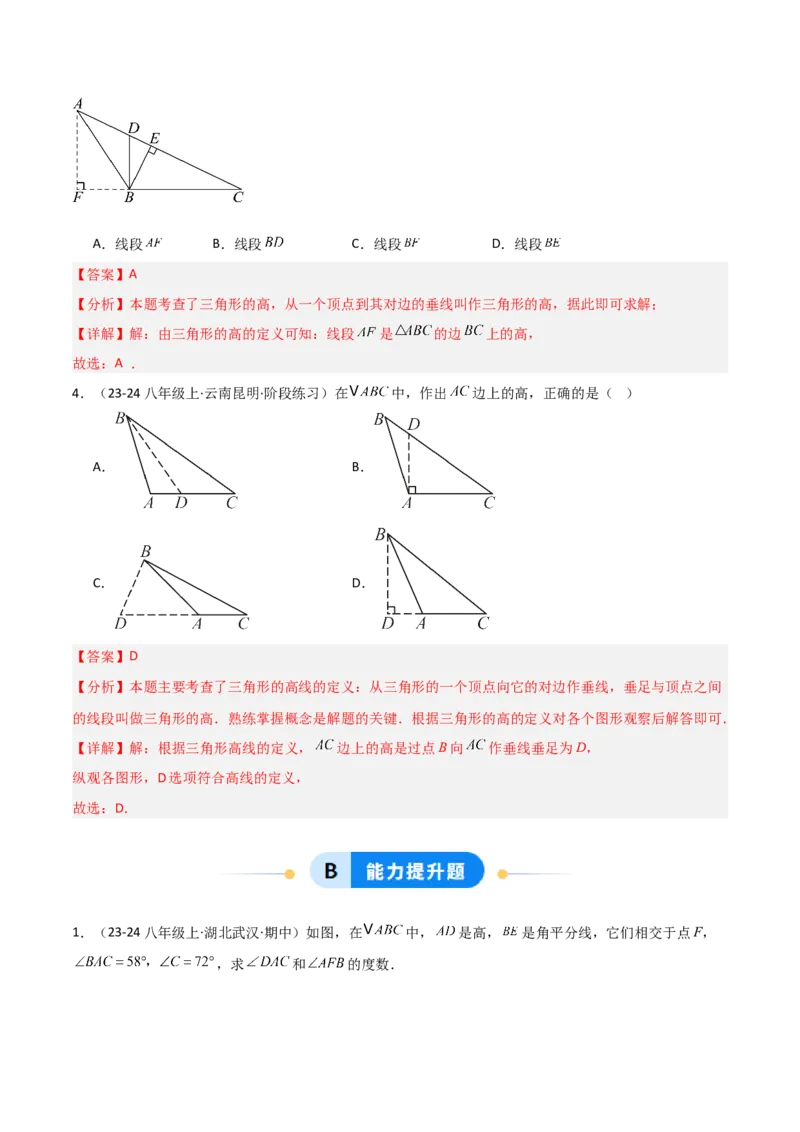 13.2与三角形有关的线段（题型专练）（解析版）_初中数学_八年级数学上册（人教版）_分层作业