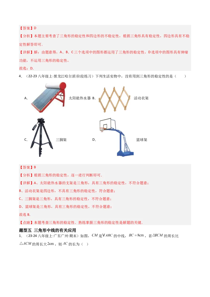 13.2与三角形有关的线段（题型专练）（解析版）_初中数学_八年级数学上册（人教版）_分层作业