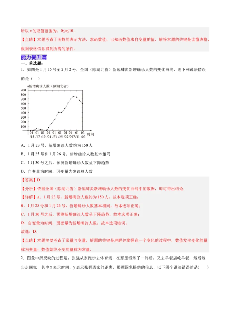 19.1.4函数的表示法（分层作业）-（人教版）（解析版）_初中数学_八年级数学下册（人教版）_分层作业