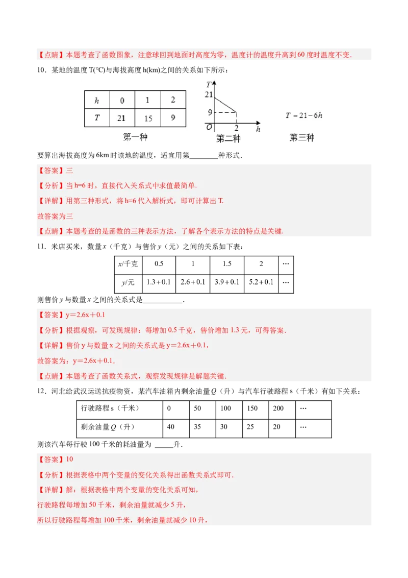 19.1.4函数的表示法（分层作业）-（人教版）（解析版）_初中数学_八年级数学下册（人教版）_分层作业