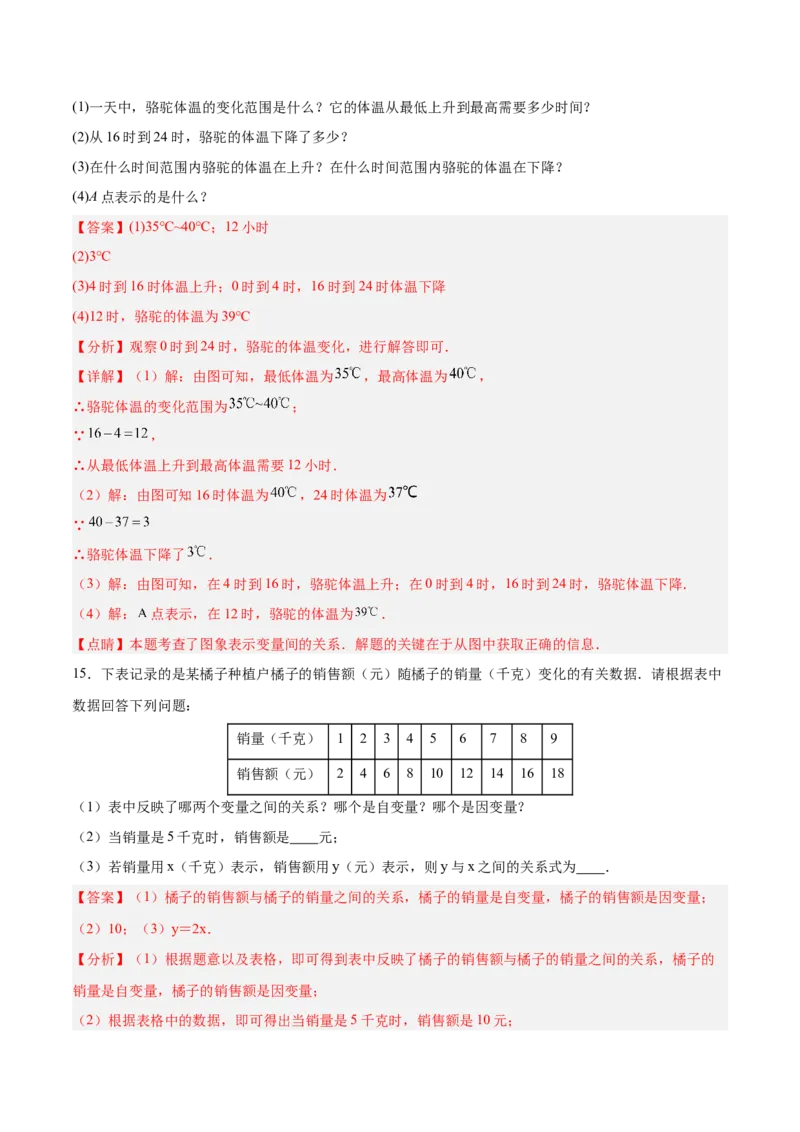 19.1.4函数的表示法（分层作业）-（人教版）（解析版）_初中数学_八年级数学下册（人教版）_分层作业