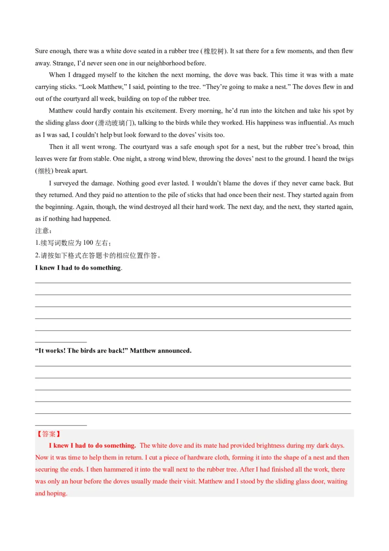 第23讲读后续写（练）-2024年高考英语一轮复习讲练测（新教材新高考）（解析版）_3.2025英语总复习_2024年新高考资料_1.2024一轮复习_2024年高考英语一轮复习讲练测（新教材新高考）