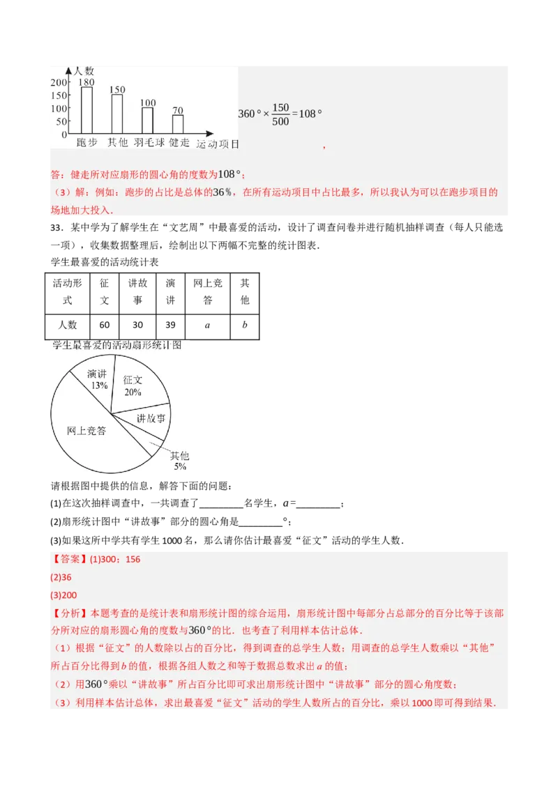 12.2.1扇形图、条形图、直方图（分层培优40题）（教师版）_初中数学_七年级数学下册（人教版）_大单元教学课件+教学设计-U42